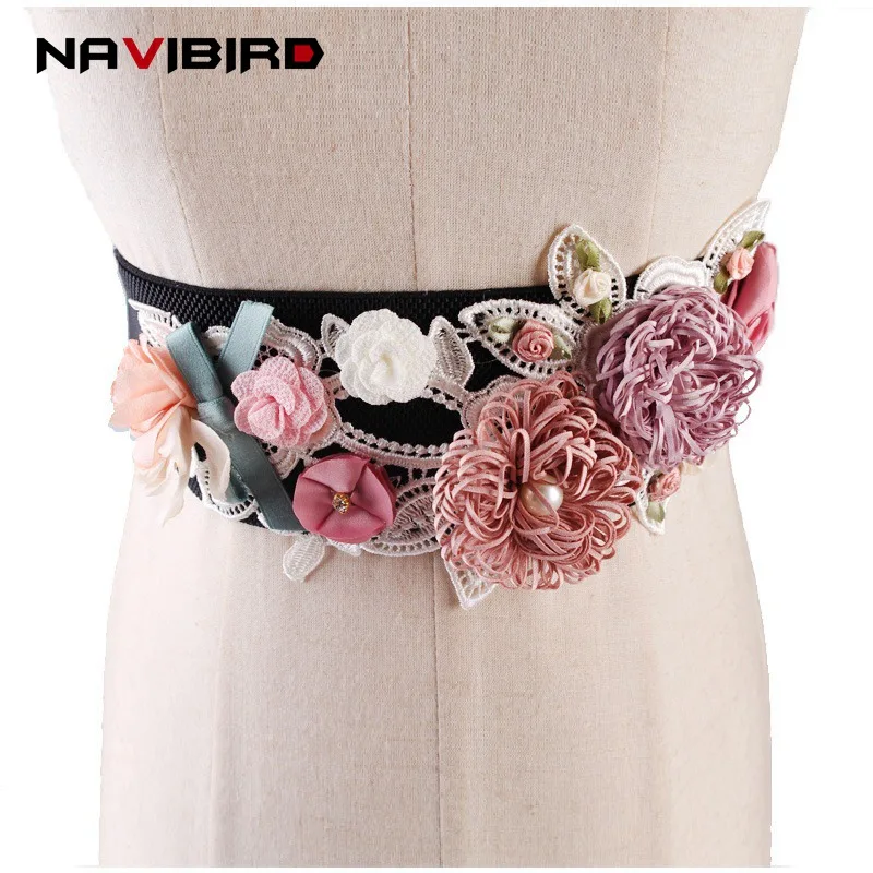 Vintage Floral Embroidered Wide Elastic Waistband Women Ladies Ethnic Cheongsam Corset Waist