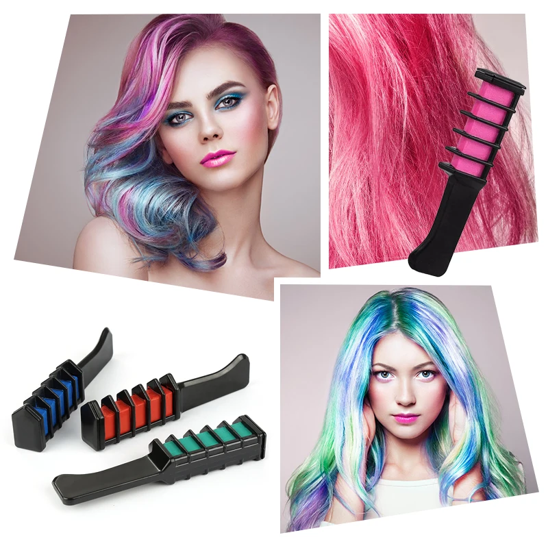 6 цветов модные, пикантные одноразовые волос Мел Косплэй DIY нетоксичные моющиеся волос цветной гребешок для вечерние Макияж инструмент