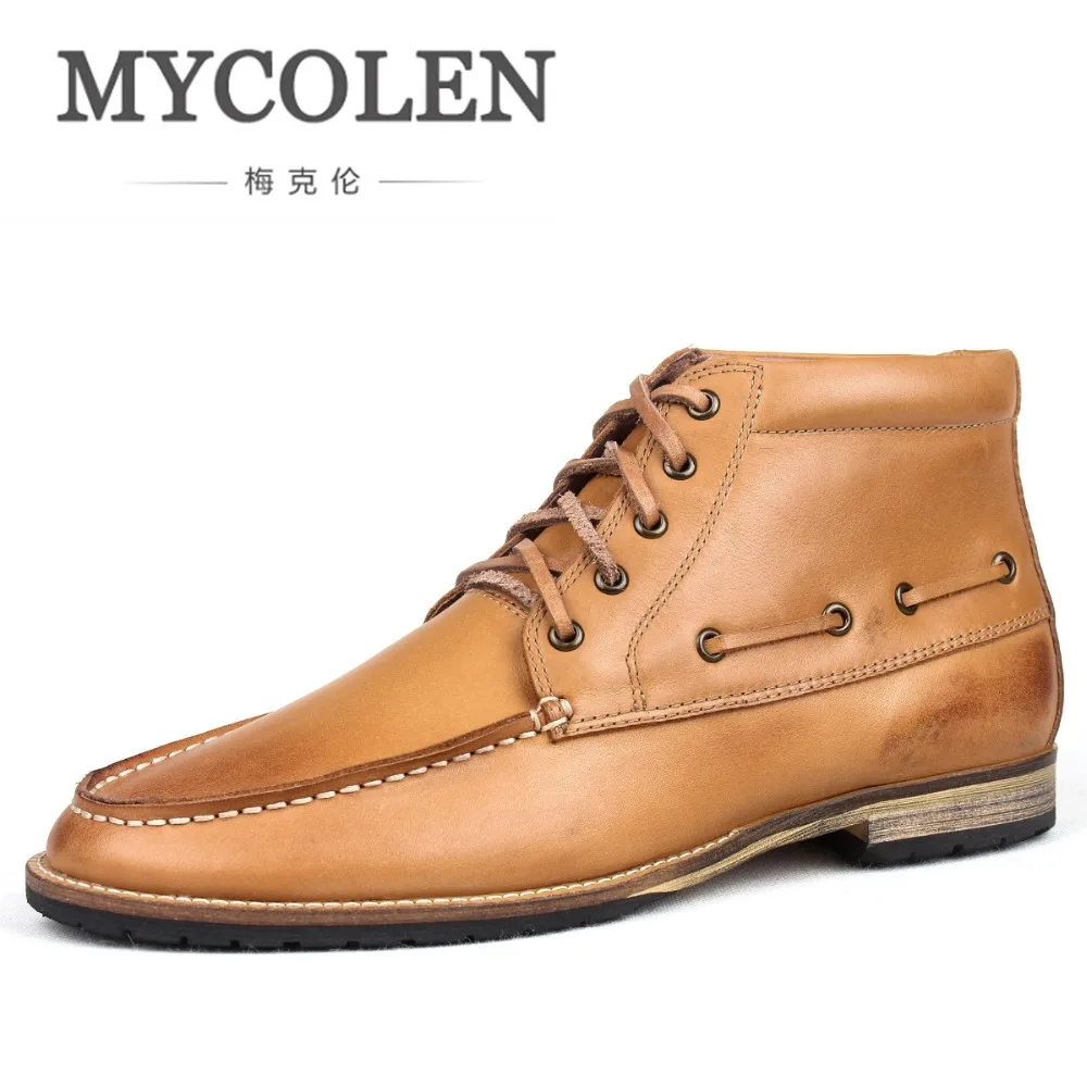 

MYCOLEN Men'S Boots Lace-Up Boot Ankle Men Boots Genuine Leather Men Shoes Genuine Leather Winter Shoes Mens Fashion Boots
