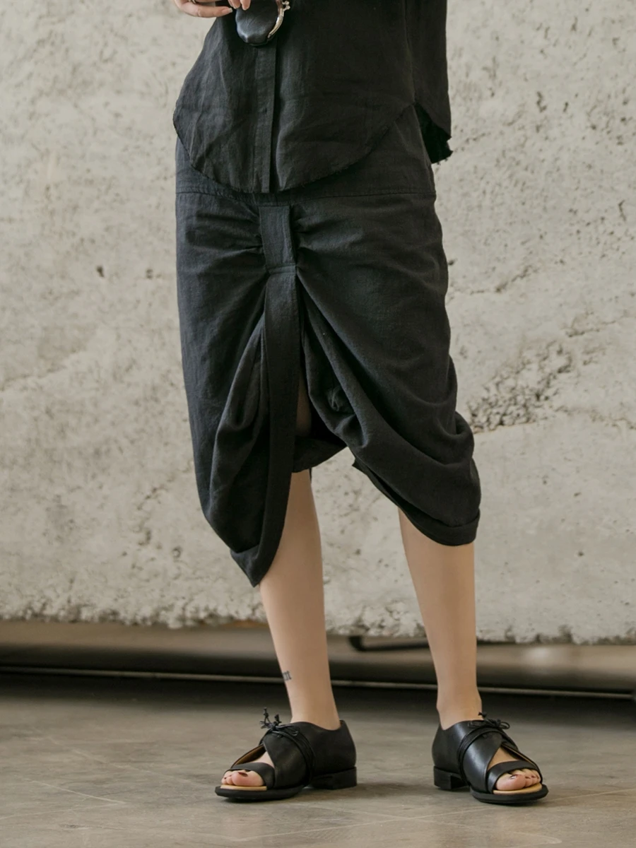 Cakucool темно-ветровая индивидуальная открытая плиссированная льняная черная удобная женская юбка