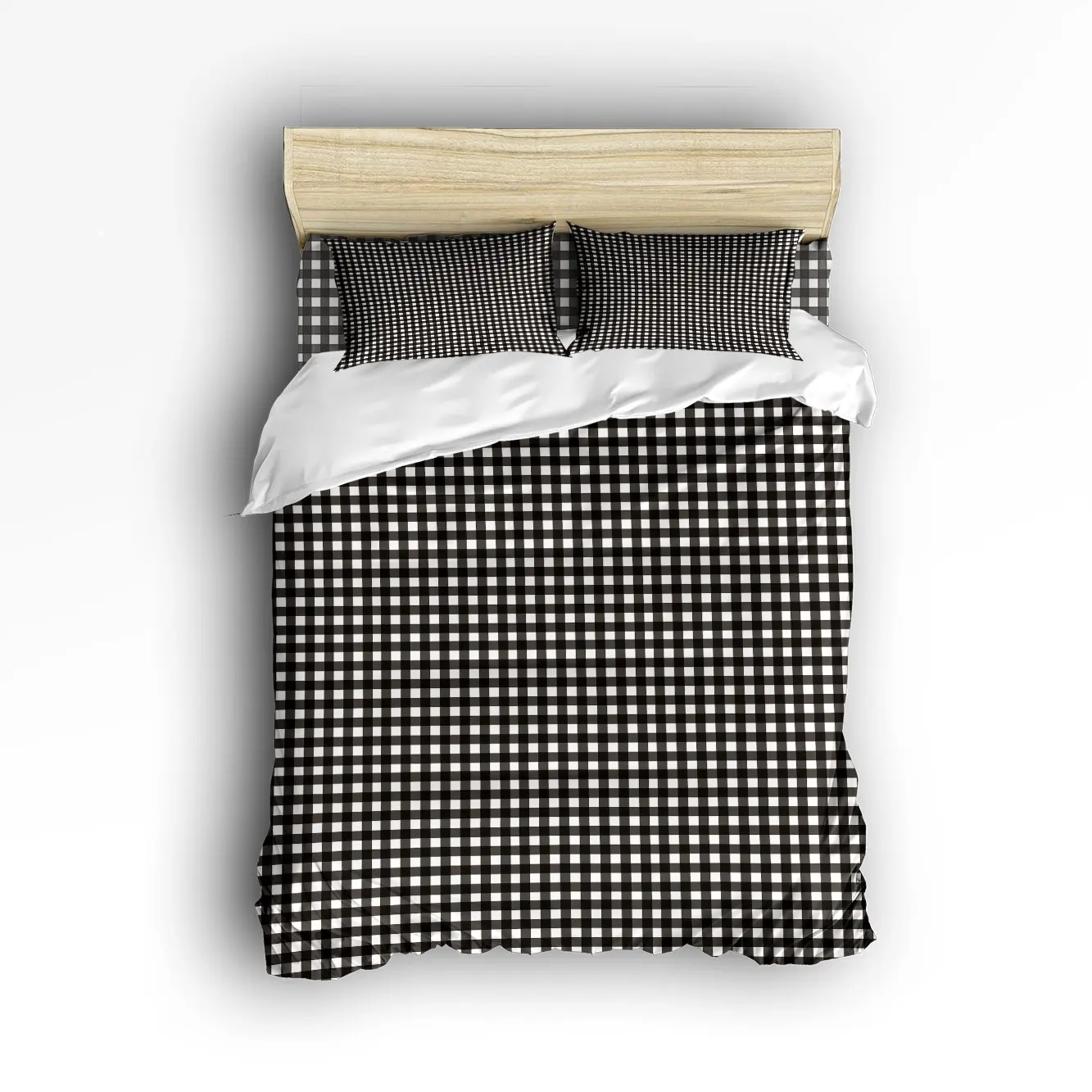 4 Piece Bed Sheets Set Black White Buffalo Check Plaid