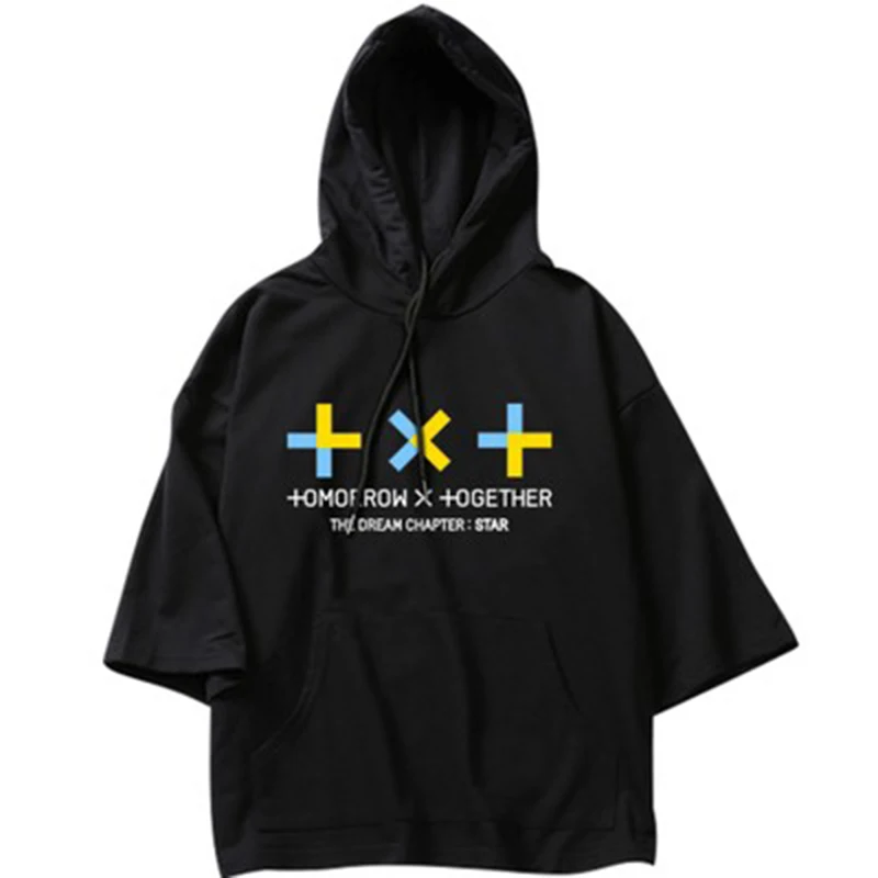 TXT сочетание мечта глава Звезда концерт же с коротким рукавом толстовки свободный стиль пятиконечные рукава толстовки фанаты подарки