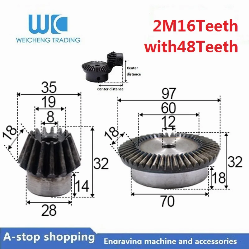 

2pcs 1:3 Bevel Gear 2 Modulus 16 Teeth hole 8mm+ 48 teeth Inner Hole 12mm 90 Degree Drive Commutation Steel Gears