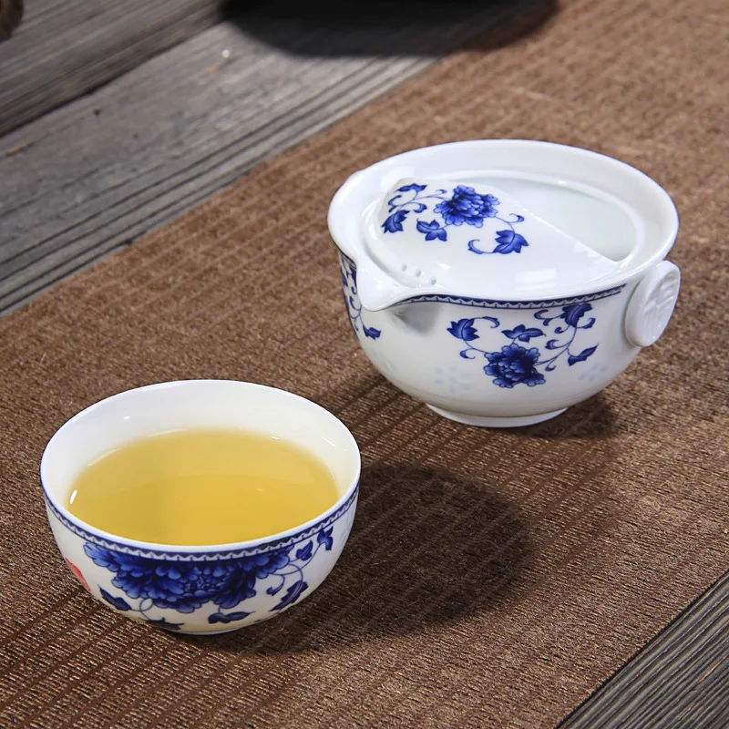 Чайный набор включает 1 чайник 1 чашка элегантный Gaiwan красивый и легкий чайник синий и белый фарфоровый чайник