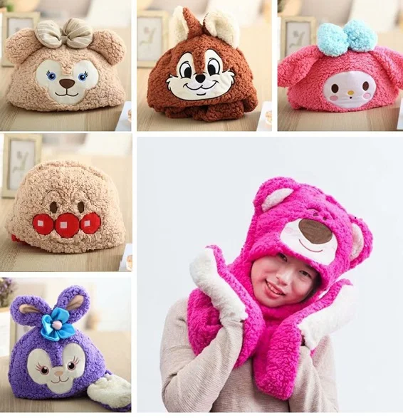 

Candice guo! cute plush toy duffy StellaLou melody anpanman bear chipmuck soft warm hat gloves birthday Christmas gift 1pc