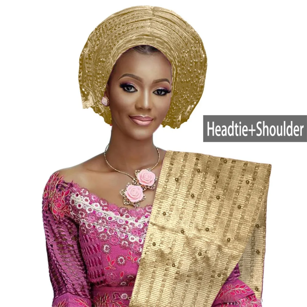 African aso oke gele headtie beaded headwrap Nigerian&African Wedding Party auto gele (10)