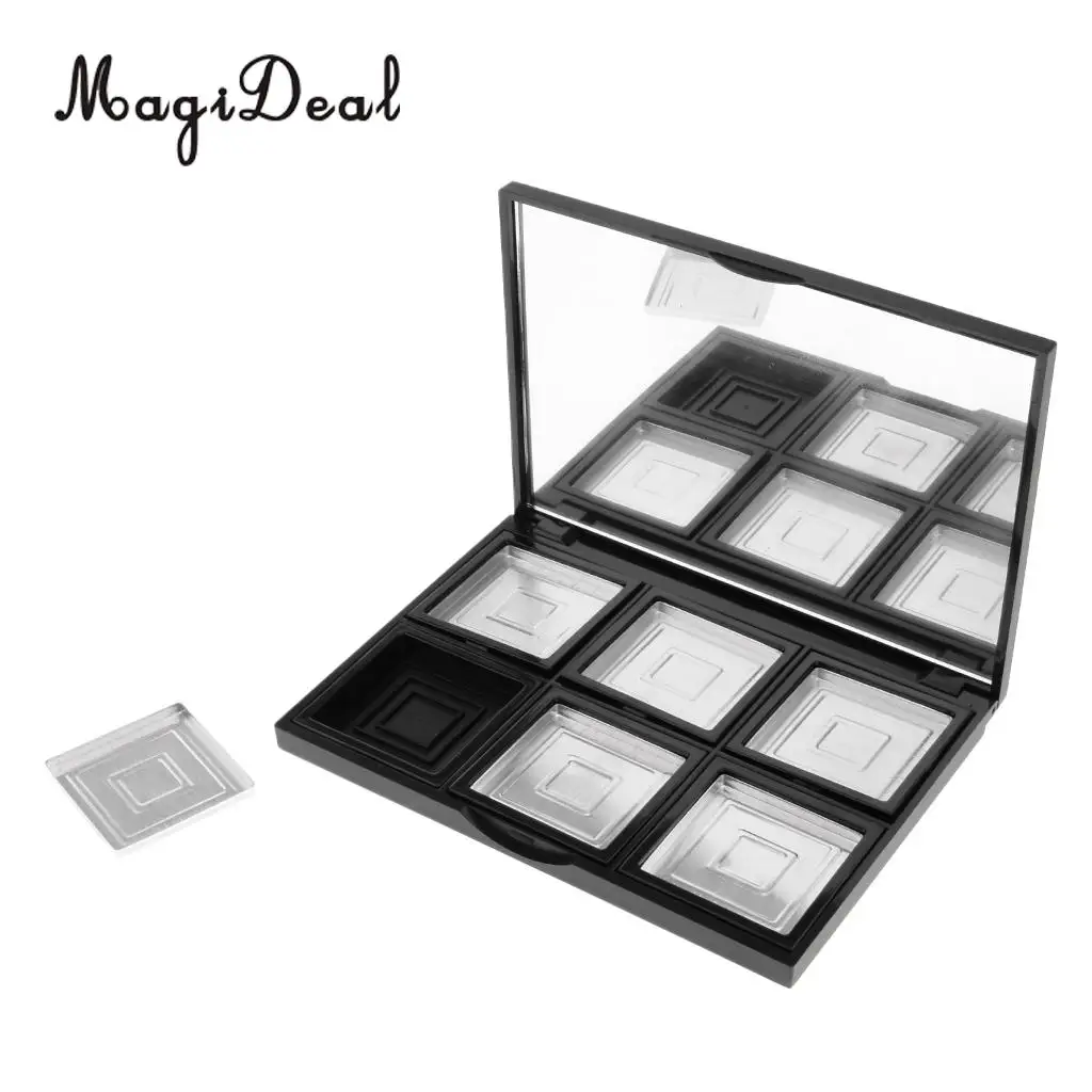 6 Grids Cosmetic Empty Palette with Pans Box Eyeshadow Powder Blusher Lipstick Makeup Case Highlighters Container Mirror Inside