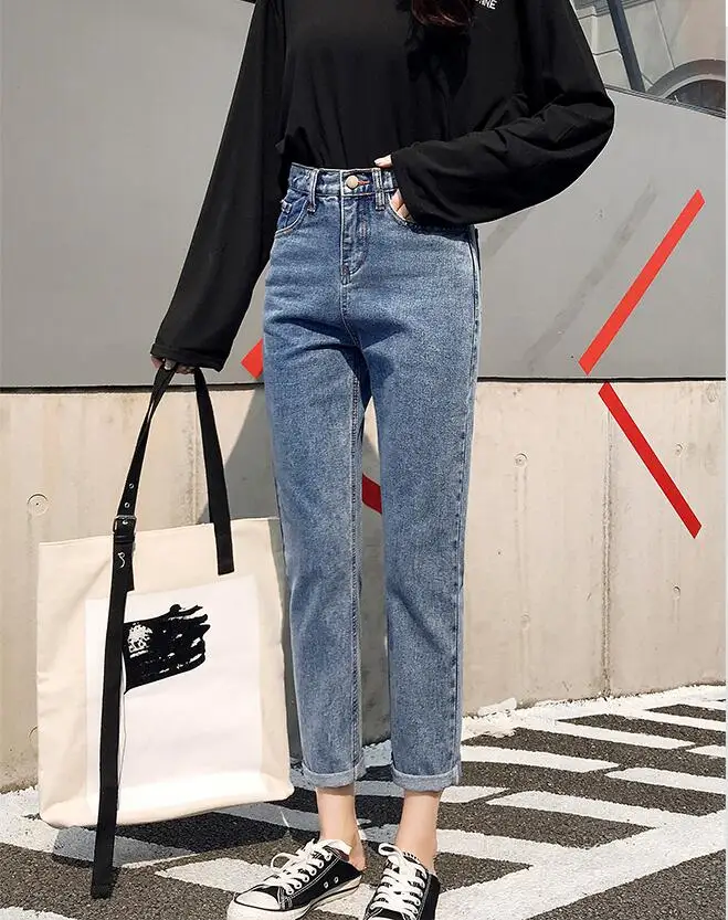 

Ship from Russia retro women pencil denim pants blue high waist jeans woman casual vintage boyfriend mom jeans quality jeans