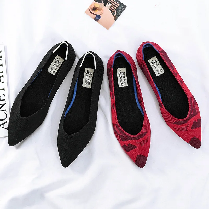 

Microfiber knitting pointed toe mules spring/autumn 34-44 flat creepers women shoes mixed colors flats moccasins ladies zapatos