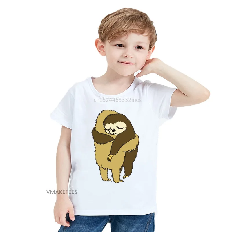 

2018 Summer Girls & Boys Short Sleeve T shirt Sloth Hugs Cute Print T-shirt Baby Kids Funny Cartoon Clothing,HKP5660