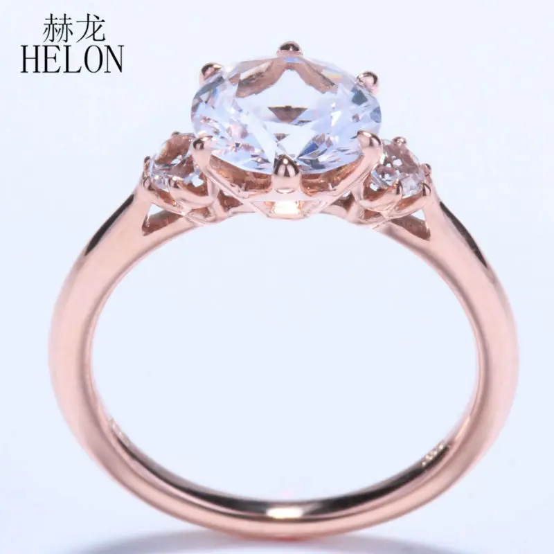 HELON SPECIAL! Три камня 2.4ct белый топаз романтическое обручальное свадебное тонкое кольцо для женщин Ювелирное кольцо твердое розовое золото 14 к