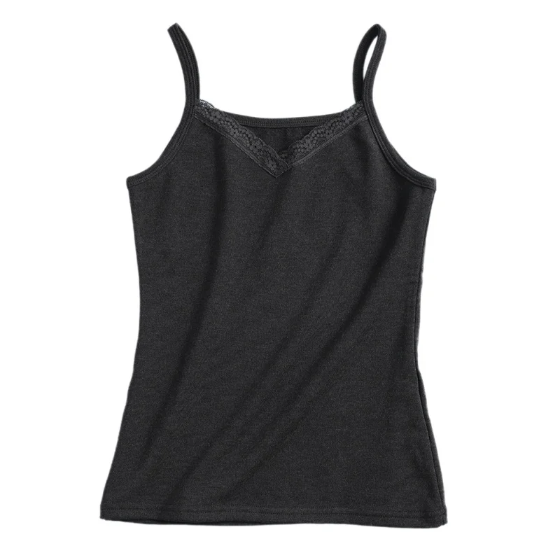 Women's Sexy Lingerie Breathable Plus Size Heating Warm Slim Lace V-Neck Solid Color Camisole Top