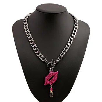 

Lip Lipstick Pendant Choker Necklace Statement Jewelry Steampunk Hip hop Necklaces For Women 2016 Bijoux Femme Colier/Bijuterias