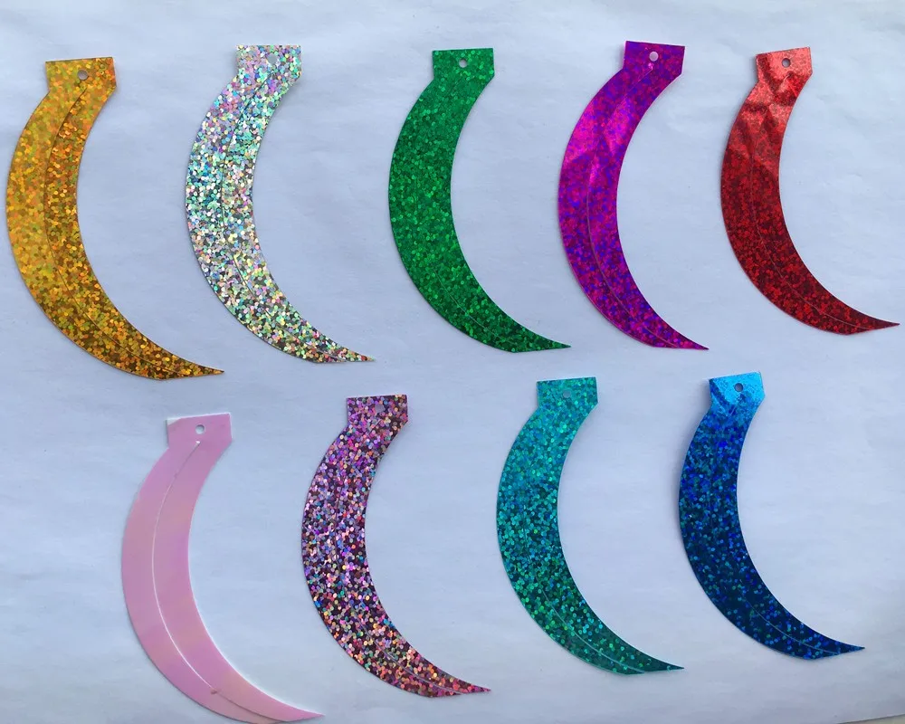 100pcs 17*85mm Sickle Cat Tail Shape Reaphook Loose Laser sequins Paillettes Sewing Wedding Crafts 13 Color Available Confetti