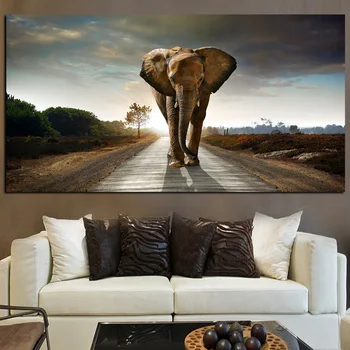 African Elephant Landscape Oil Painting Printed on Canvas 3