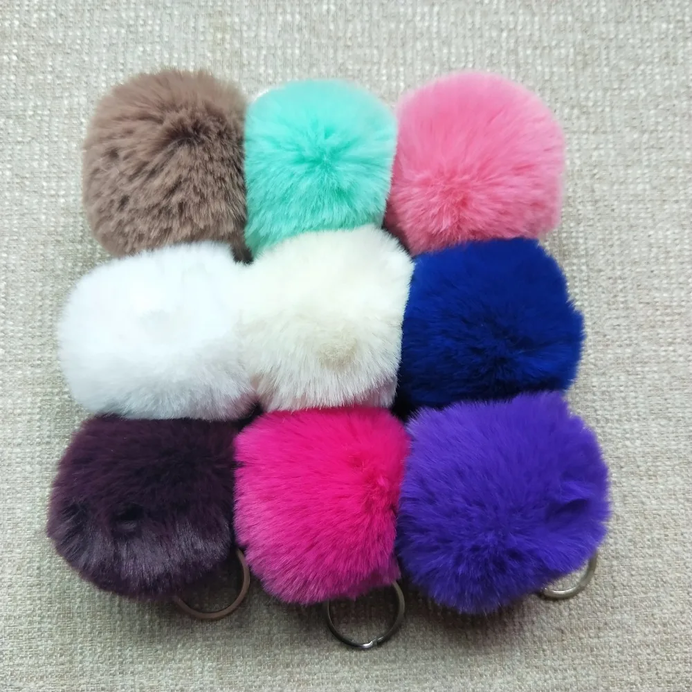 

Trendy Fluffy Rabbit Ear Fur Ball Key Chain Rings Pendant Cute Pompom Artificial Rabbit Fur Keychain Women Car Bag Key Ring