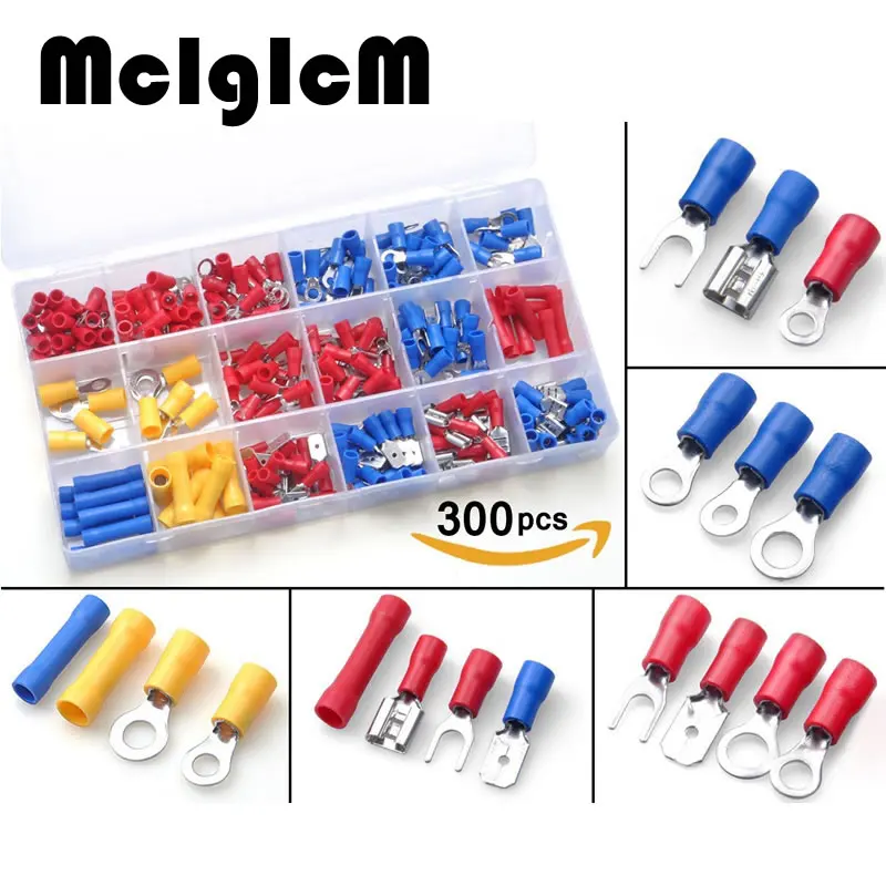 300 Pcs Insulated Fork Spade U-Type Wire Connector Electrical Crimp Terminal