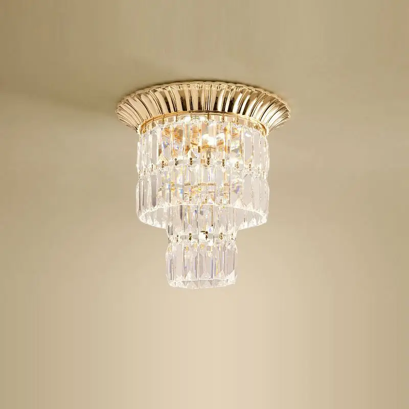 

Modern Crystal LED Bedroom Restaurant Corridor Ceiling Lamp Round Plated Iron Top Dining Room Bar Counter Hallway Ceiling Light