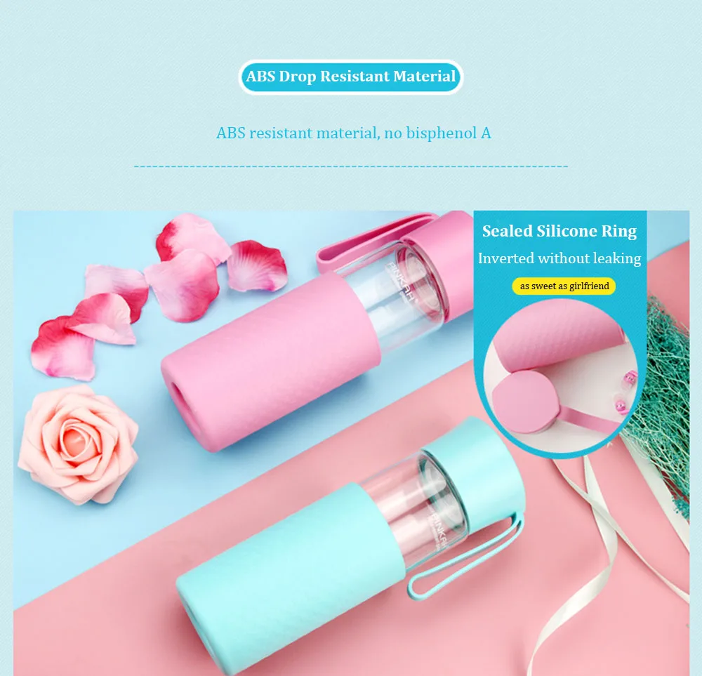 Pinkah Sport Glass Water Bottle With Protective Bag 400500ML Anti-Heat&Cold Protein Shaker High Borosilicate Glass Student Cup  (7)