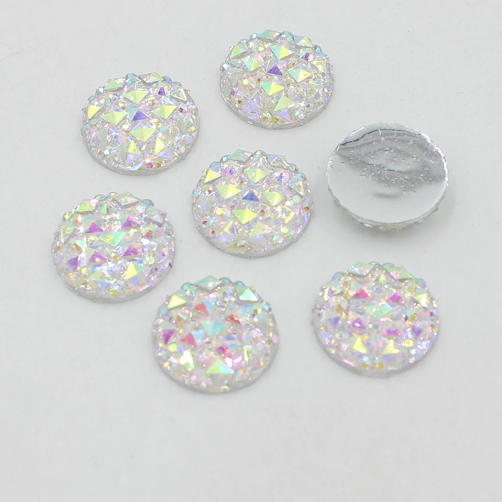 50pcs 12mm Resin Round Dotted Cabochon Flatback Embellishments White