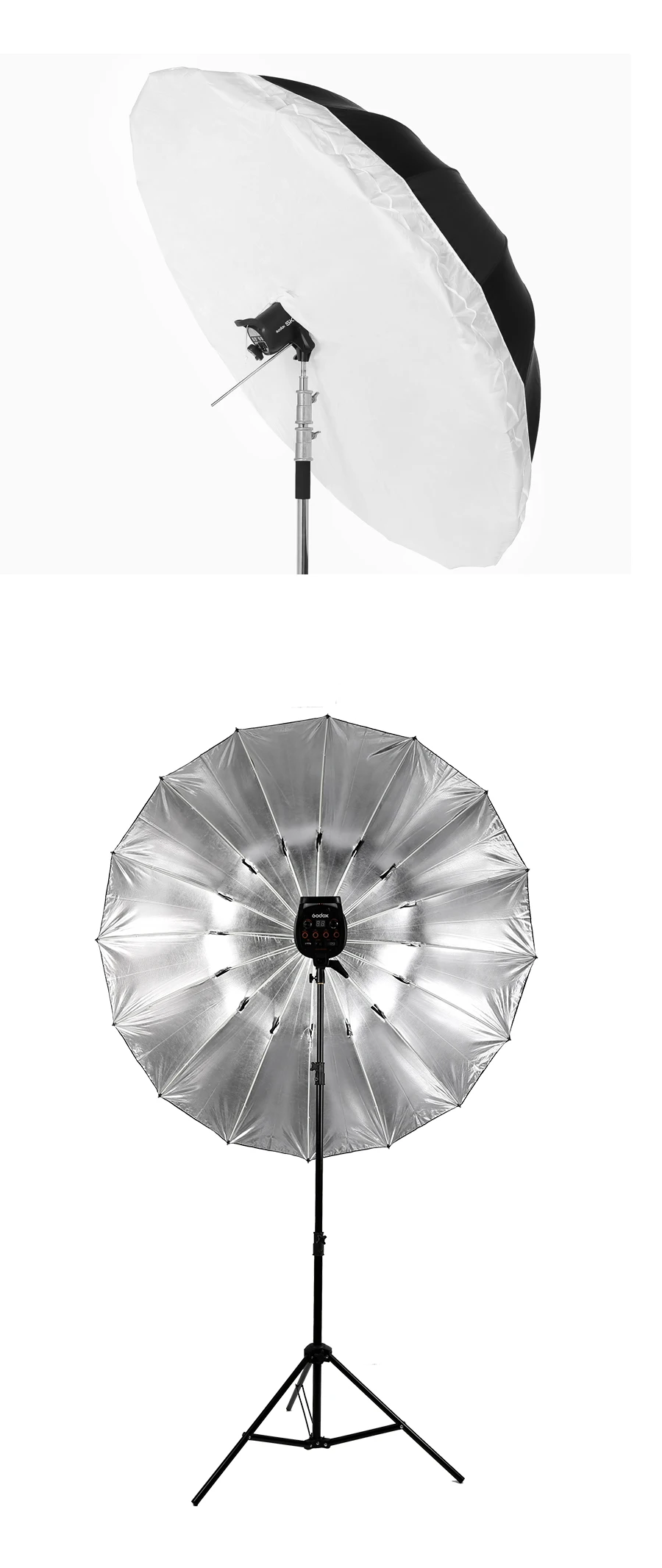 Godox 60 inch 150cm Silver Black Reflective Umbrella Studio Lighting Light Umbrella with Large Diffuser Cover