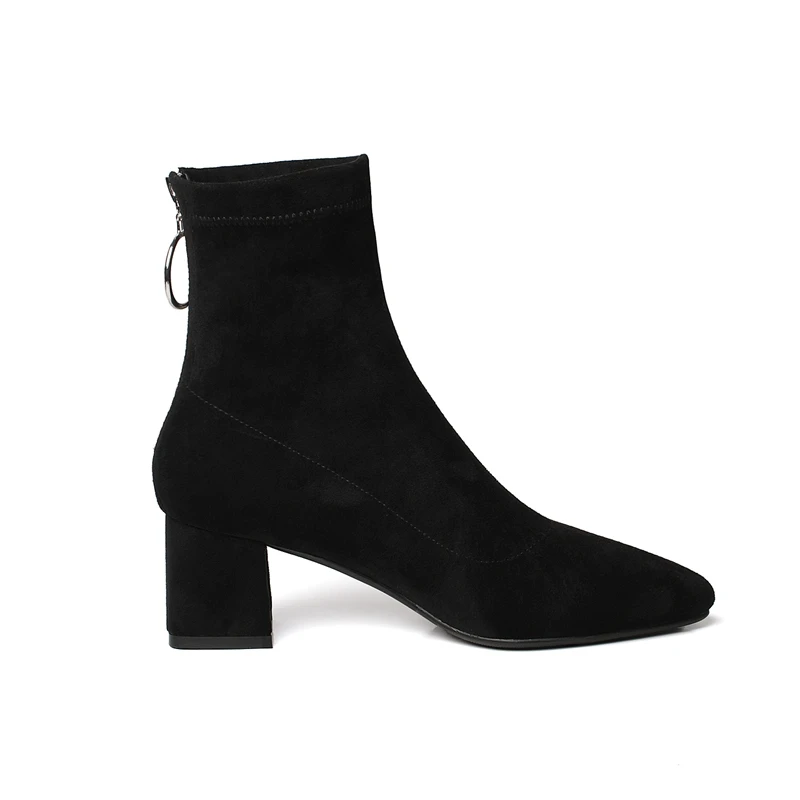 Bolso Gamuza Tacones Cr1561 Punta Alto Invierno Botas Cremallera Enmayer Mujeres Metal Tobillo Mujer Moda Tacón Gruesos Zapatos Vaca De Black brown d6SFq