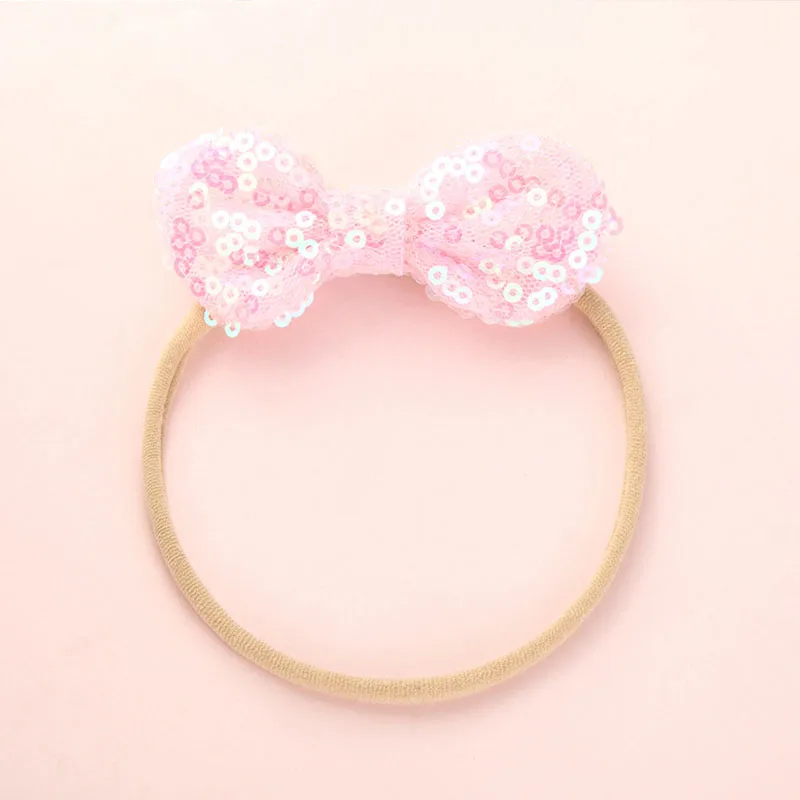 #7Fashion Shiny Baby Girl Nylon Elastic Headband Mini Ring Lace Bowknot Headdress Solid Color Newborn Baby Princess Headwear