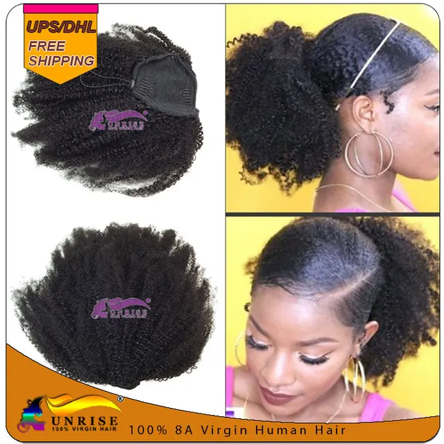 16A afro curly drawstring ponytail hair piece clip in ...