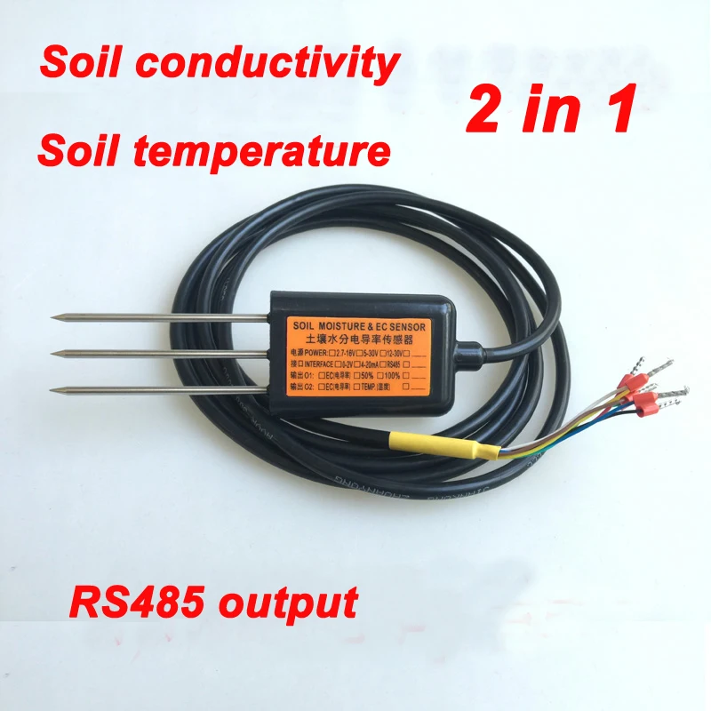 

Free shipping EC10 Output RS485 Soil Moisture Conductivity Temperature sensor quality Soil Conductivity Sensor 2IN1