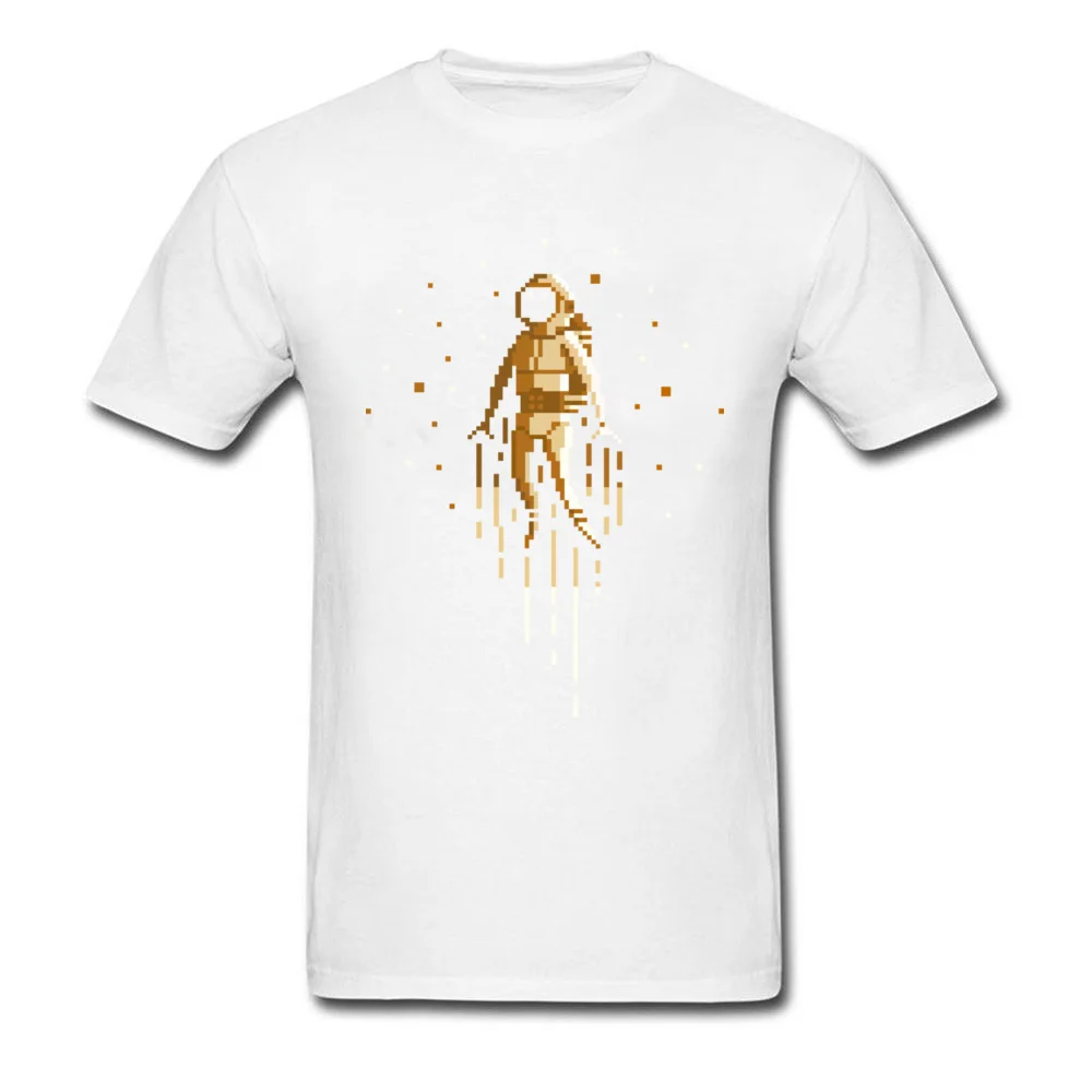Funny astronaut Pixel art Funny T-shirts Round Collar 100% Cotton Men Tops T Shirt Short Sleeve April FOOL DAY Funny Tee Shirt astronaut Pixel art white