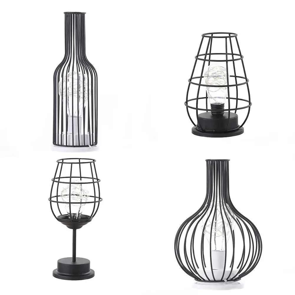 

Retro Wrought Iron Table Lamp Innovative Vintage Wine Bottle Cup Shaped Warm White LED Night Light Powered by AA Battery