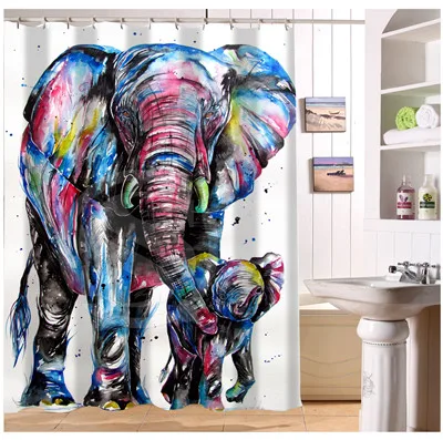 

New Custom ELEPHANT AND BABY Modern Shower Curtain Polyester Fabric Printing Bathroom Curtain Waterproof With Hook Bath Curtain