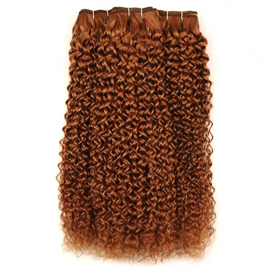 Pinshair Malaysian Curly Hair Weave 30# Blonde 100% Human Hair Bundles Jerry Curl Weave 3Pcs Non Remy Hair Extensions 10-26Inch (38)