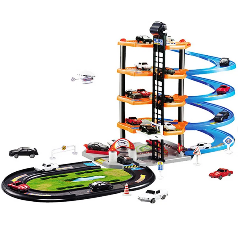 

Hot Sale 3D Car Parking Lot DIY Model Assembly Toy Racing Rail Train Track Model Toy Railway Transportation Building Slot Sets