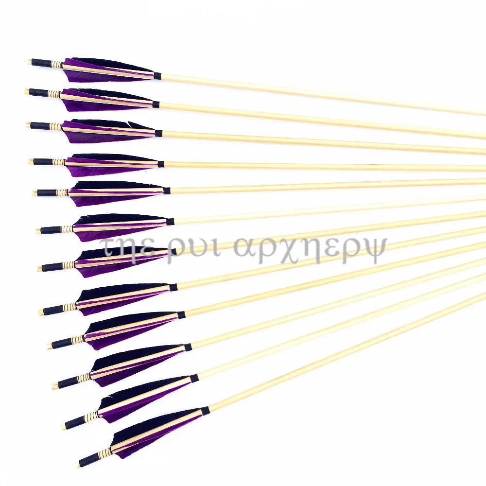 

For Target Practice Hunting 6/12/24pcs Handmade Wooden Arrow 5" Feather Fletched Traditional Arrows