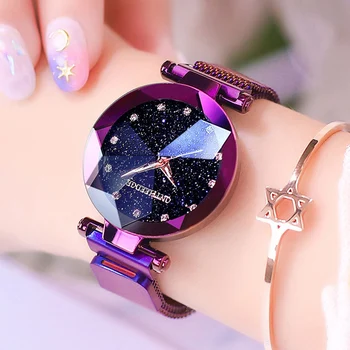 

Fashion Women Starry Sky Watches Luxury Diamond Clock Magnet Mesh Waterproof Female Wristwatch relogio feminino zegarek damski
