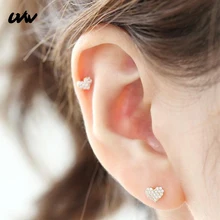 UVW046 2 шт. милые крошечные серьги-гвоздики из нержавеющей стали с кристаллами в форме сердца спиральные украшения для пирсинга ювелирные изделия для тела Boho женские аксессуары