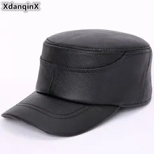 XdanqinX мужские армейские военные шапки среднего возраста шляпа из натуральной кожи осень-зима воловья теплая плоская кепка костяные кожаные кепки для мужчин