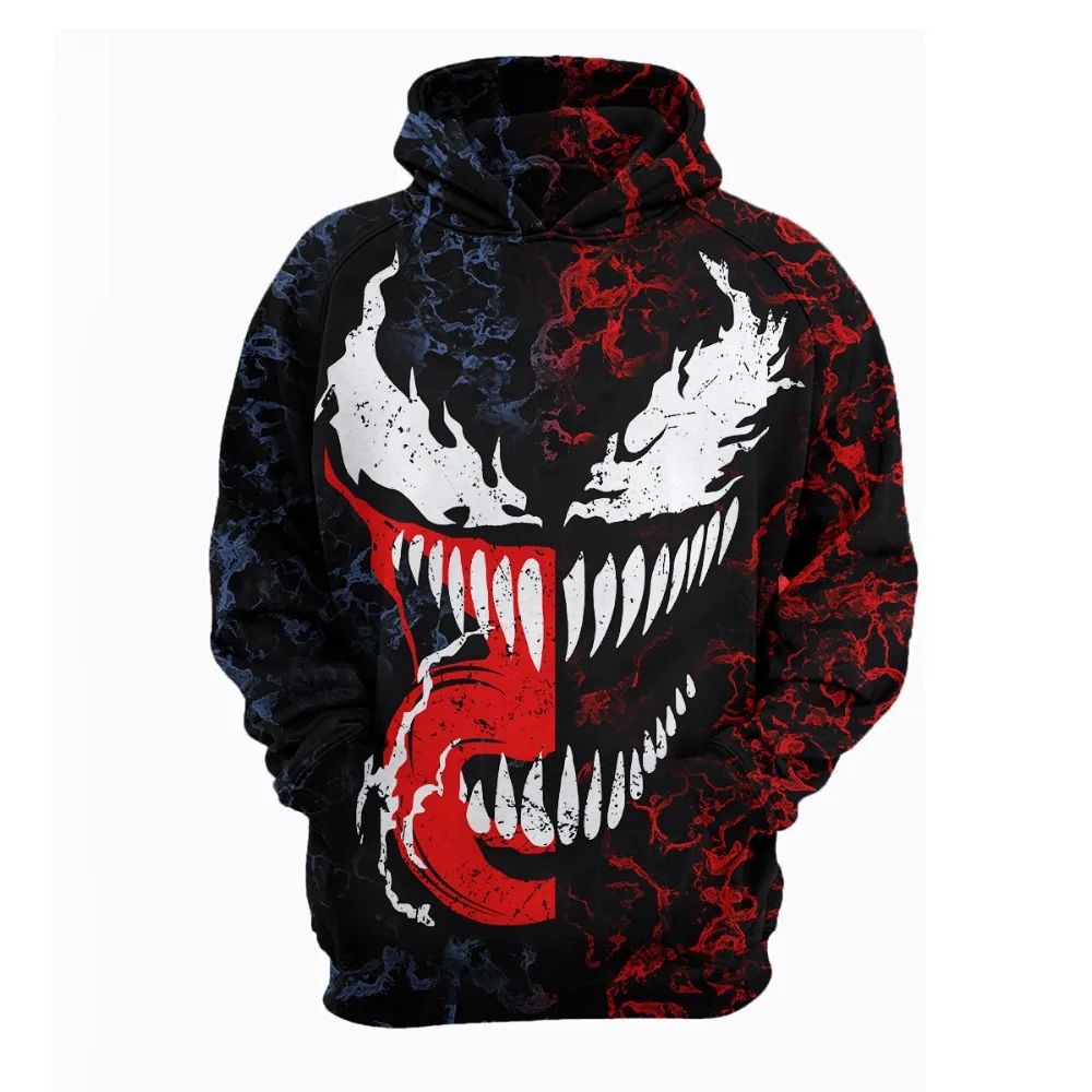 

Venom 3D Printing Sweatshirts Men's Hoodies With Hat Loose Thin Hooded Pullover US Size Autumn Tops