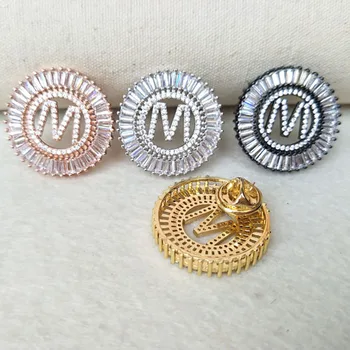 

4 Pcs Copper mirco pave cz zircon charms letter brooch,Chic circle charms big initials M jewelry Findings BR09