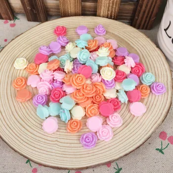 

100 Pieces Mixed Color Flatback Flat Back Resin Flower Rose Cabochon Kawaii DIY Resin Craft Decor Scrapbooking Accessories 12mm