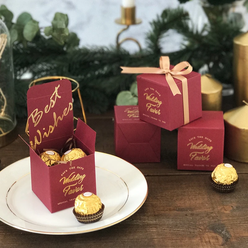 100 PCS Burgundy Wedding Favor Box 