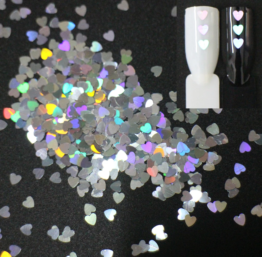 

30g~500g ,3mm Hearts Holographic Glitters Laser Slices Paillettes Glitters Sequins For Nail,Body,Tattoo Art,Make Up,Pigment