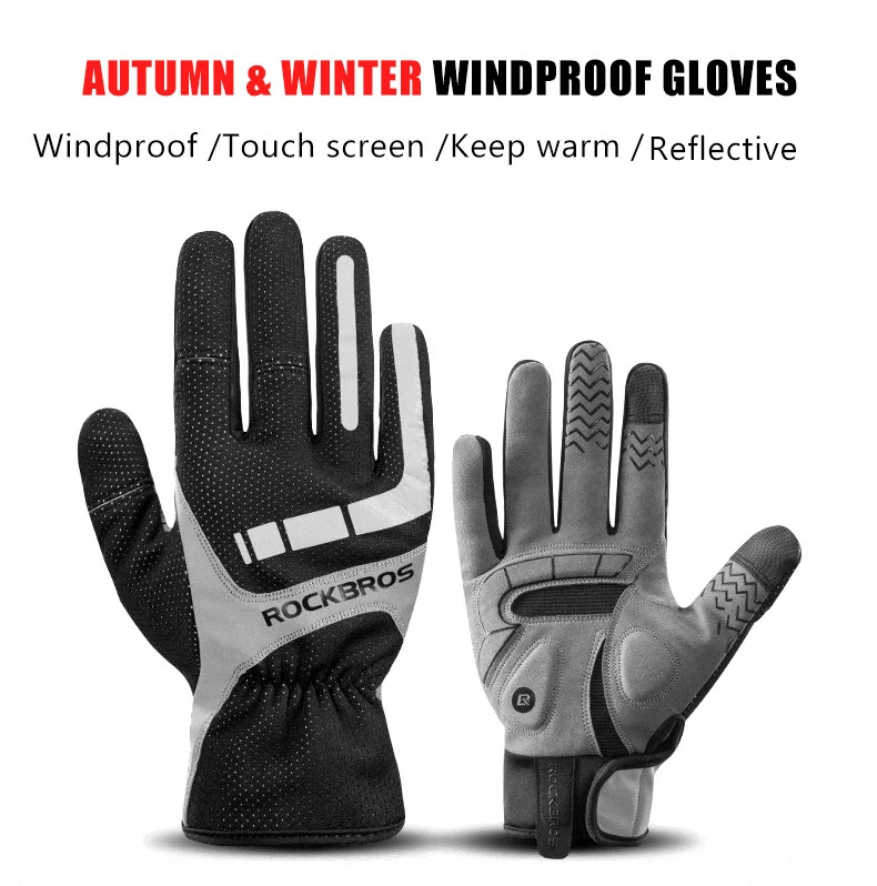 RockBros Cycling Touch Screen Gloves Winter Mountain Road Bicycle Motorcycle Fleece Gloves Black L