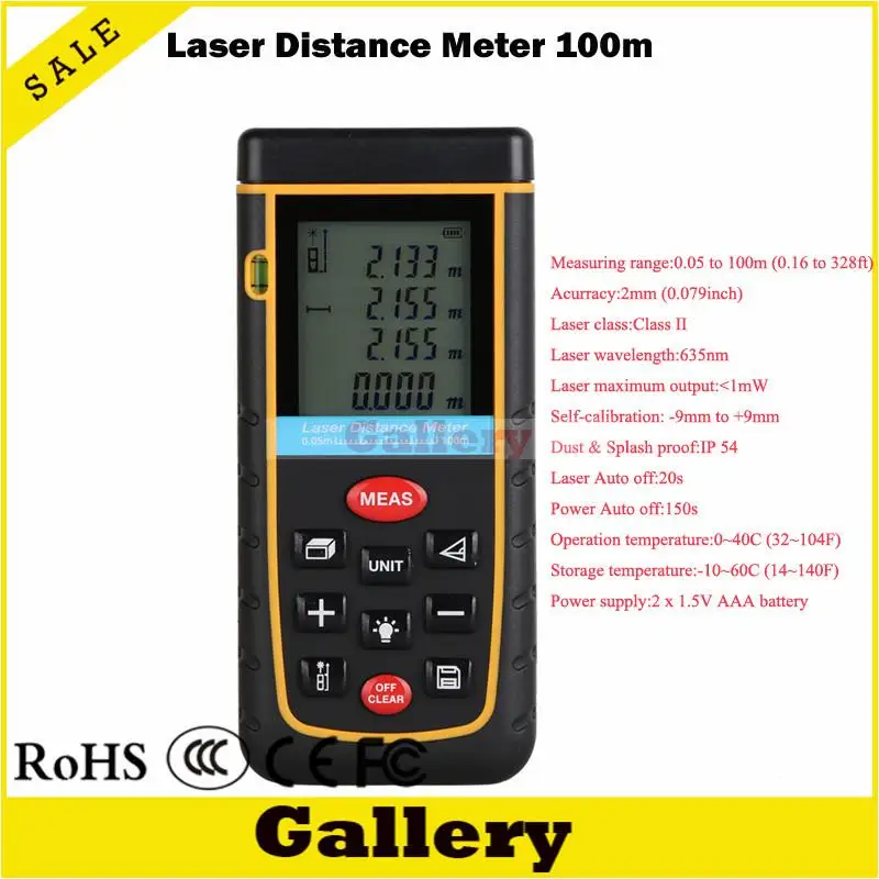 digital laser rangefinder 100m 328ft with Bubble Level Tool RZ100 measure Tape for Area/Volume M/in/Ft Rangefind Range finder