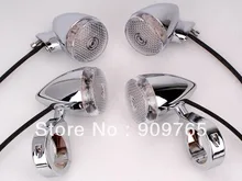 Free Shipping 4Pcs Chrome Bullet Front Rear Turn Signal Light 41mm Relocation Fork Clamp For Harley