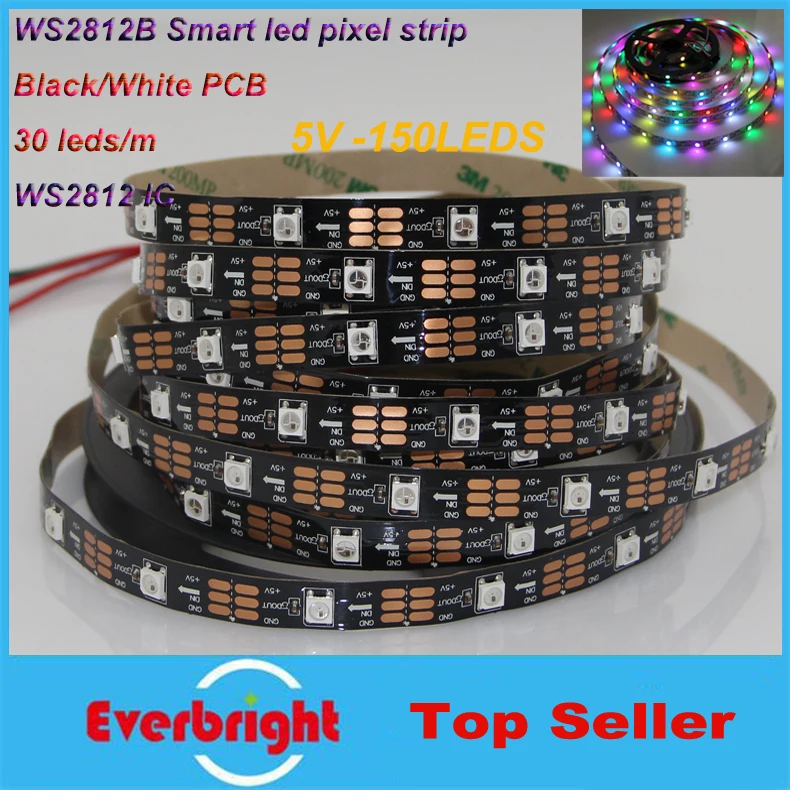 #cheap 5M Black White PCB 30Pixel M 150leds WS2812B WS2812 2812 WS2812 IC 5050 RGB LED pixel strips Light DC 5V +RGB RF controller