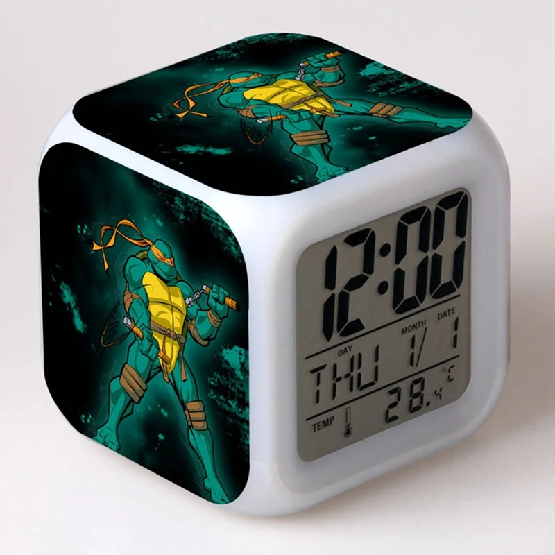 B05 Подростковый мутант Черепашки Ниндзя горячий reloj pertador светодиодный 7 цветов вспышка цифровой будильник часы+ USB зарядное устройство Прямая - Цвет: B05