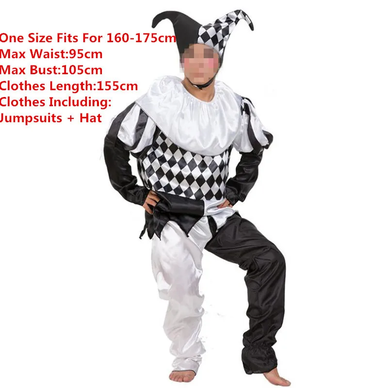 Забавный черно-белый костюм клоуна в сетку для женщин и мужчин, костюмы цирка клоуна для вечеринки на Хэллоуин, нарядное платье на Рождество, navidad - Цвет: men