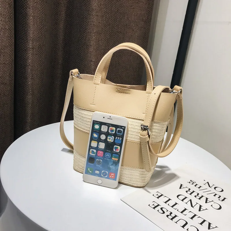 Summer Fashion Women Panelled Straw Bags INS Popular Female Beach Casual Handbag Ladies Exquisite Weave Shoulder Bag Tote SS3397 (1)